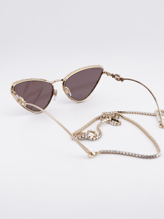 Gucci GG1569S 001 Sunglasses Gold with White Stone Cat Eye Frame, Brown Lenses main image 11